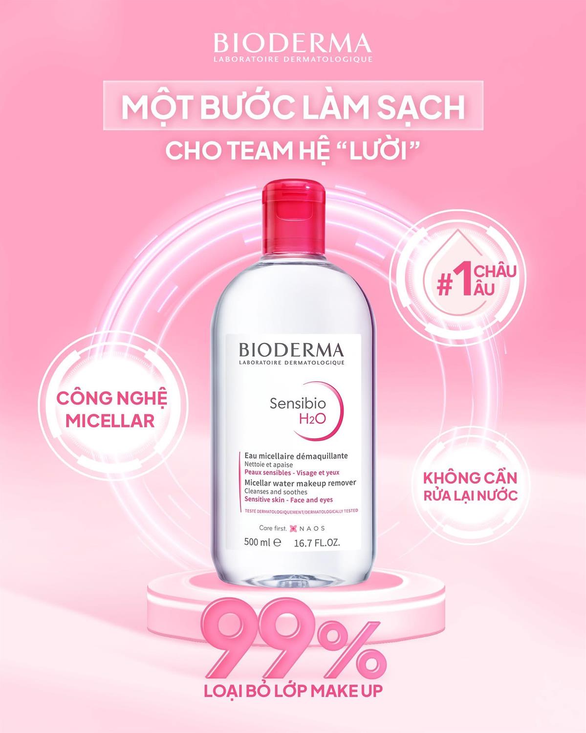 BIODERMA Sensibio nước tẩy trang 500ml chính hãng Dr.REJU Clinic