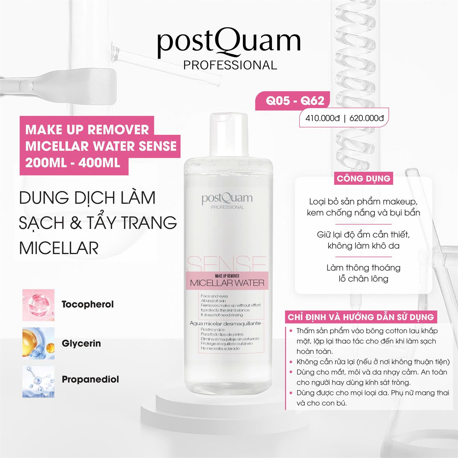 POSTQUAM Make up Remover Micellar Water Sense 200ml chính hãng Dr.REJU Clinic